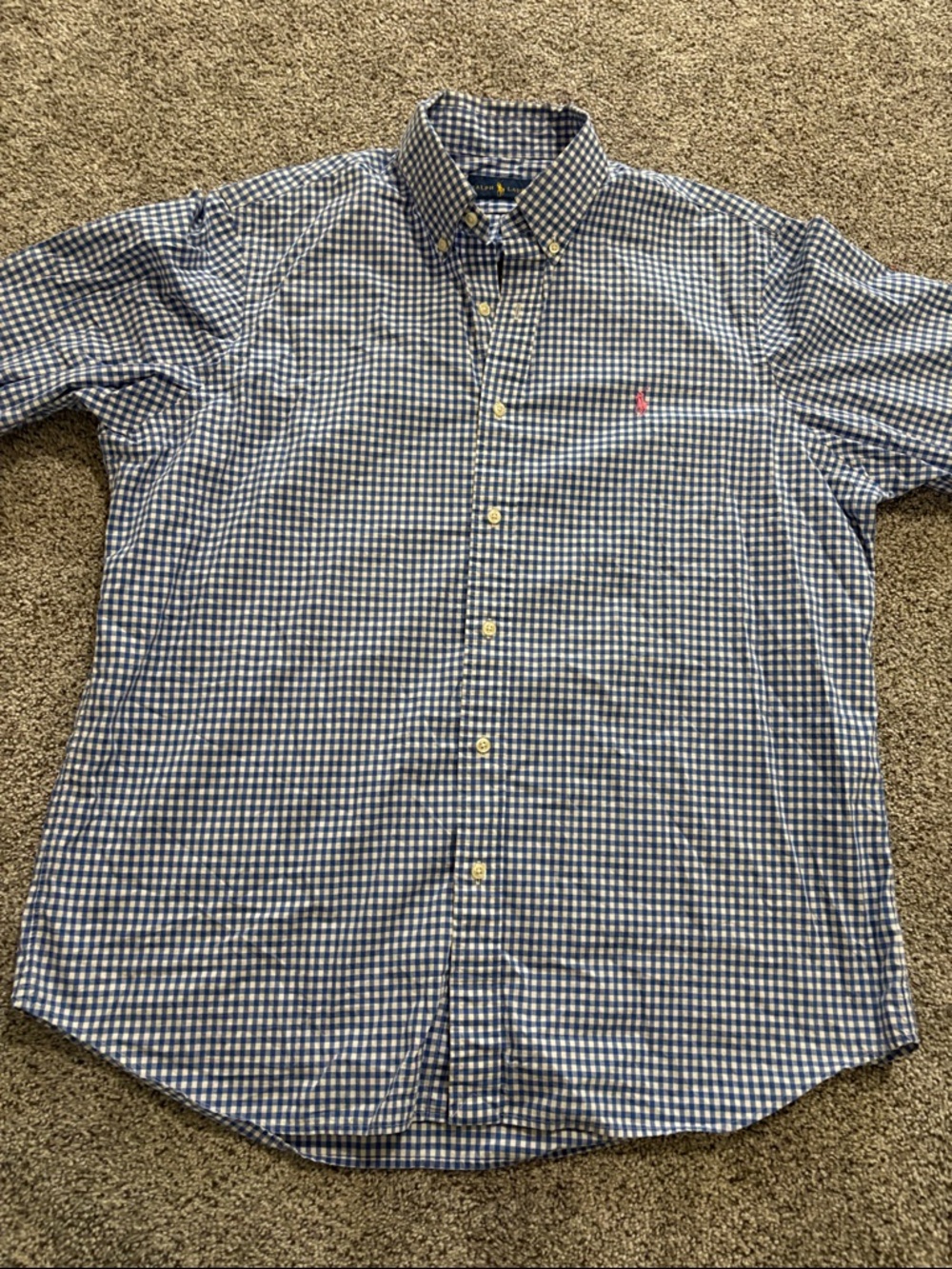 Ralph Lauren Blue and White Gingham Button-Down Shirt